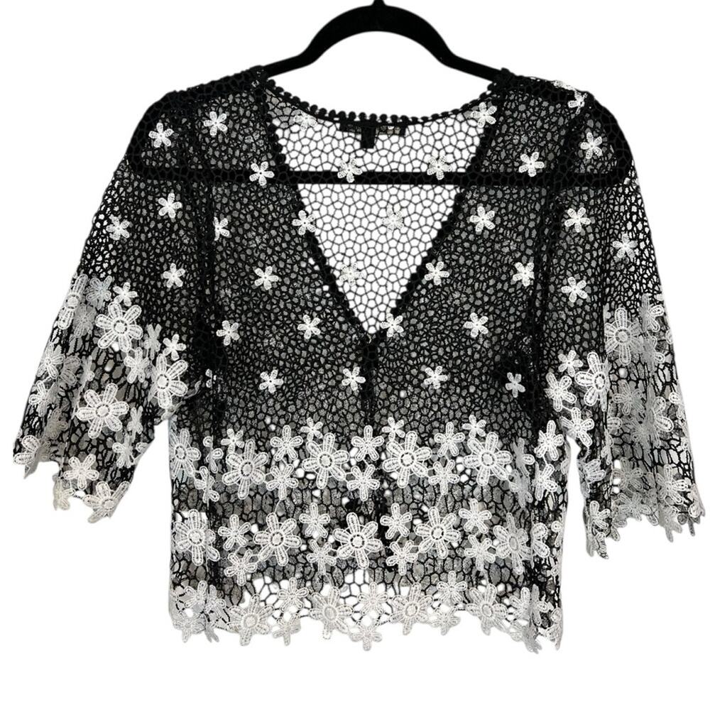 Chris McLaughlin Y2K Top Womens Floral White Crochet Boho Cottagecore Sheer